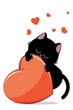 Black cat bite red heart Stock Illustration