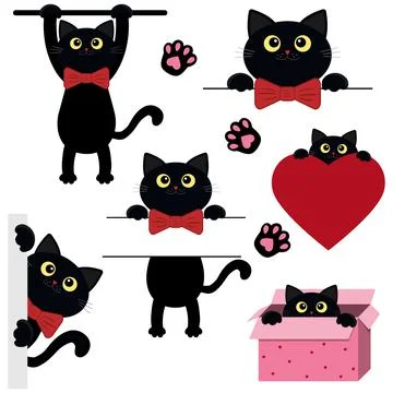 Black cat, cat face, Playing pets. Tattoo. Color vector illustration Stock Illustration