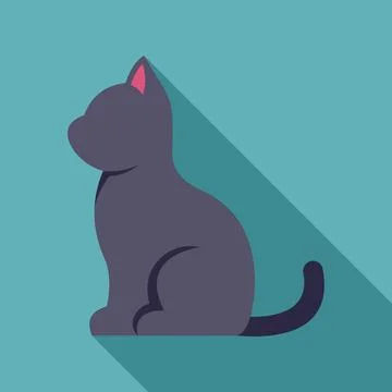 Black cat character sitting looking side profile Stock Illustration