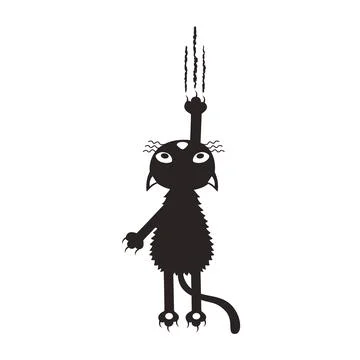 A black cat climbs the wall and leaves scratches. The idea for Halloween. Stock Illustration
