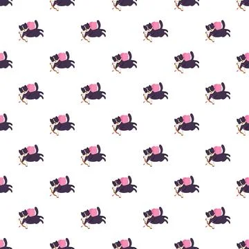 Black cat cupid aiming bow and arrow pattern Stock Illustration