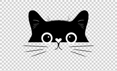 A black cat face, with prominent white eyes, a small heart shaped nose Stock Illustration