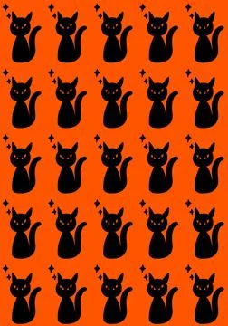 Black Cat Face Repeating Halloween Pattern on Orange Illustrazione stock