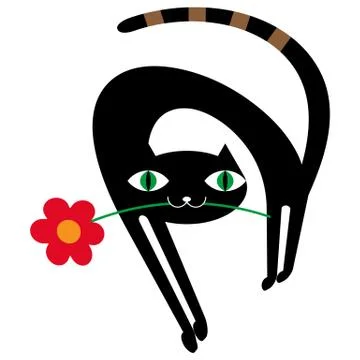 Black cat with flower Stock Illustration