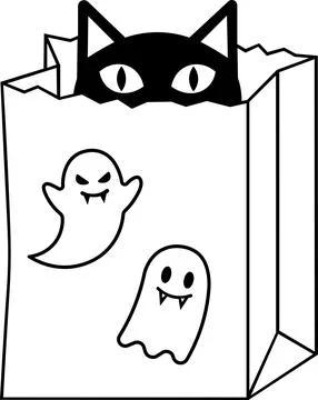 Black Cat Ghosts Paper Bag Line Icon Stock Illustration