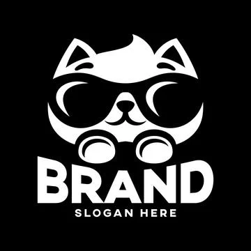 Black cat with glasses logo. Vector illustration Illustrazione stock