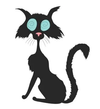 Black cat on halloween drawing vector Stock Illustration