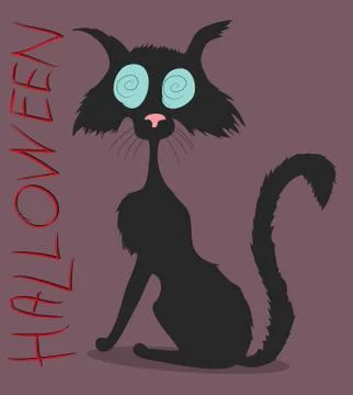Black cat on halloween drawing vector Illustrazione stock