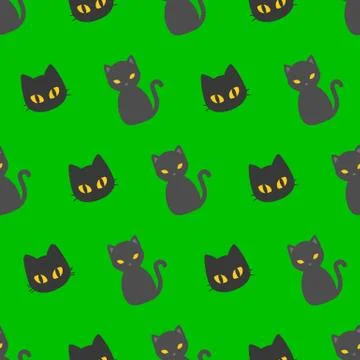 Black cat Halloween seamless pattern, flat design with clipping mask Illustrazione stock
