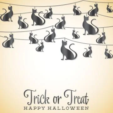 Black cat halloween string card in vector format. Stock Illustration