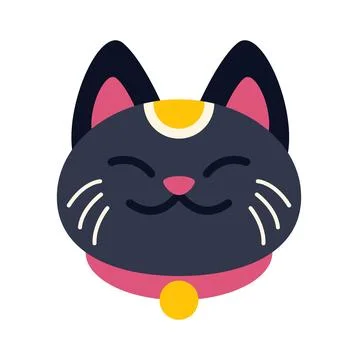 Black cat head with crescent moon icon Stock Illustration