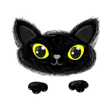 Black cat head face round icon. Cute cartoon funny character. Funny Kawaii Stock Illustration