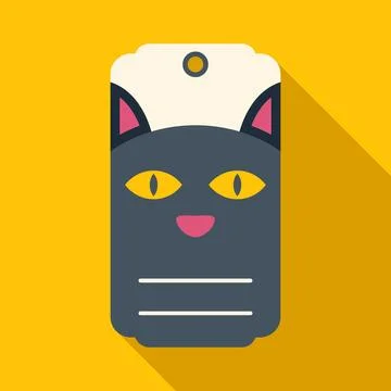 Black cat head gift tag on yellow background Illustration