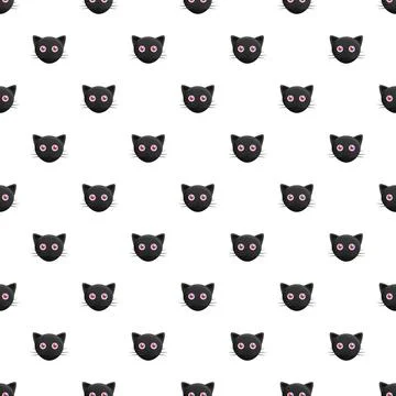 Black cat heads seamless pattern with pink eyes 库存插图