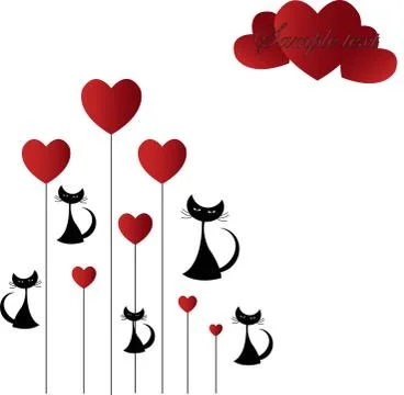 Black cat with hearts Stock Illustration