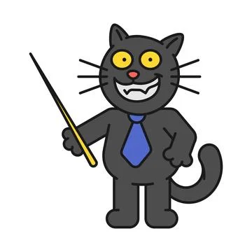 Black cat holds pointer and smiles Stock Illustration