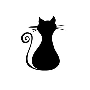 Black cat isolated on a white background. Silhouette of a sitting cat with a Stock Illustration