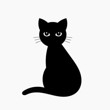 Black cat isolated on white. Vector illustration icon Stock Illustration