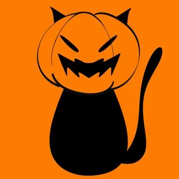 Black Cat with Jack O Lantern Pumpkin Head Stock Illustration