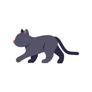 Black cat kitten walking flat vector illustration Stock Illustration