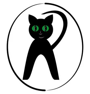 Black cat logotype in oval shape. Beautiful black kitten isolated on white Stock Illustration