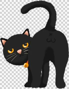 Black Cat Looking Back with Red Collar Illustrazione stock