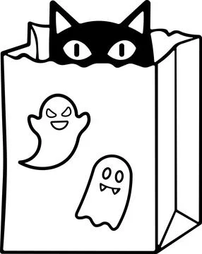 Black cat looking out of paper bag Stock Illustration
