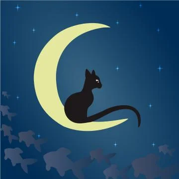 Black cat on the moon Stock Illustration