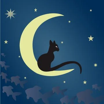 Black cat on the moon Stock Illustration