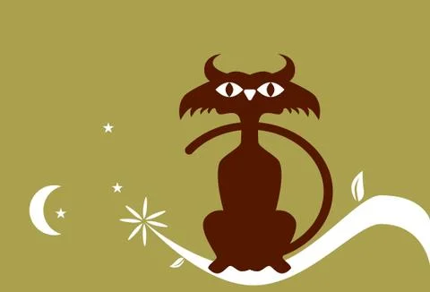 Black cat with night background Stock Illustration