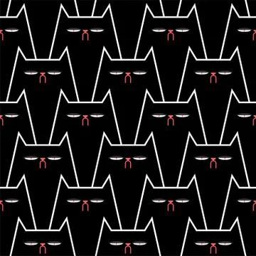 Black cat pattern seamless. Dark pet muzzle background. Vector Illustrazione stock