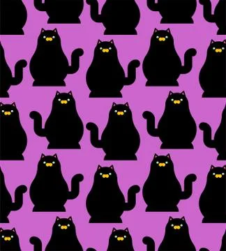 Black cat pattern seamless. Pet background vector Stock Illustration