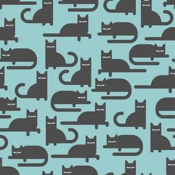 Black cat pattern seamless. Pet background. Baby fabric texture Illustrazione stock
