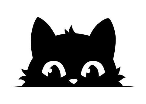 Black cat peeking out window, funny kittens face, curious cat head character Stock Illustration