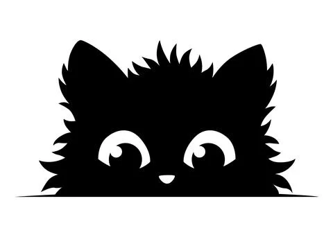 Black cat peeking out window, funny kittens face, curious cat head character Stock Illustration