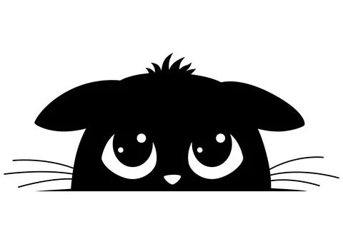 Black cat peeking out window, funny kittens face, curious cat head character Stock Illustration