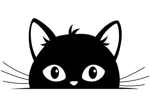Black cat peeking out window, funny kittens face, curious cat head character 스톡 일러스트