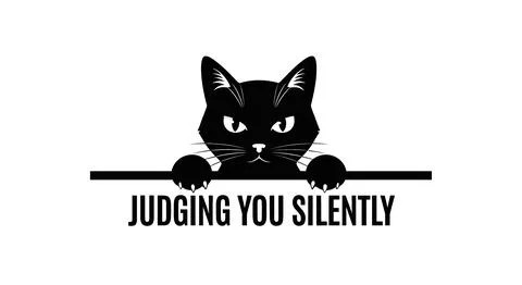 Black Cat Peeking Over Edge Judging You Silently Vector Art Illustrazione stock