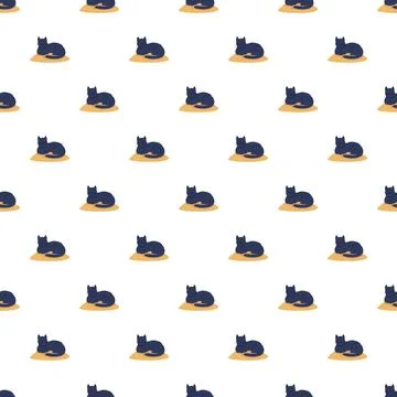 Black cat pet animals lying seamless pattern 库存插图