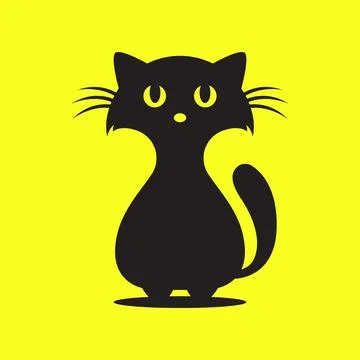 Black cat pets cartoon flat modern simple mascot logo vector icon illustratio Stock Illustration