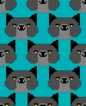 Black cat pixel art pattern seamless. 8 bit Digital home pet background. Vect Illustrazione stock
