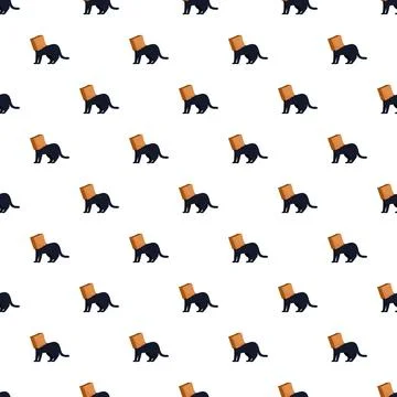 Black cat playing with a brown paper bag seamless pattern Illustrazione stock
