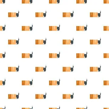Black cat playing hiding in cartoon box seamless pattern Stock Illustration