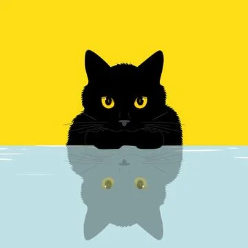 Black cat with reflection of its shadow logo vector on yellow background Illustrazione stock
