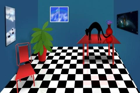 Black cat in the room Stock Illustration