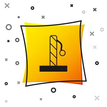 Black Cat scratching post with toy icon isolated on white background. Yellow 스톡 일러스트