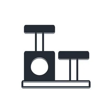 Black Cat scratching post with toy icon isolated on white background.  Vector Stock Illustration