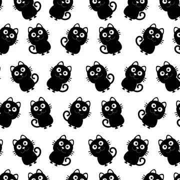 Black cat seamless pattern background. Vector. Stock Illustration
