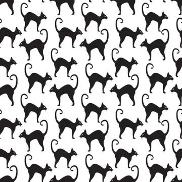 Black cat seamless pattern. Cats repetitive texture. Halloween endless Stock Illustration