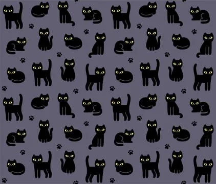 Black cat seamless pattern Stock Illustration